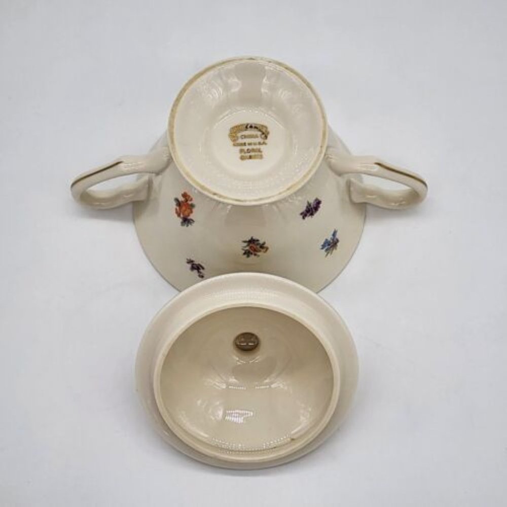 Pickard China Floral Chintz Pattern Sugar Bowl with Lid & Creamer Gold Trim USA - Picture 10 of 10